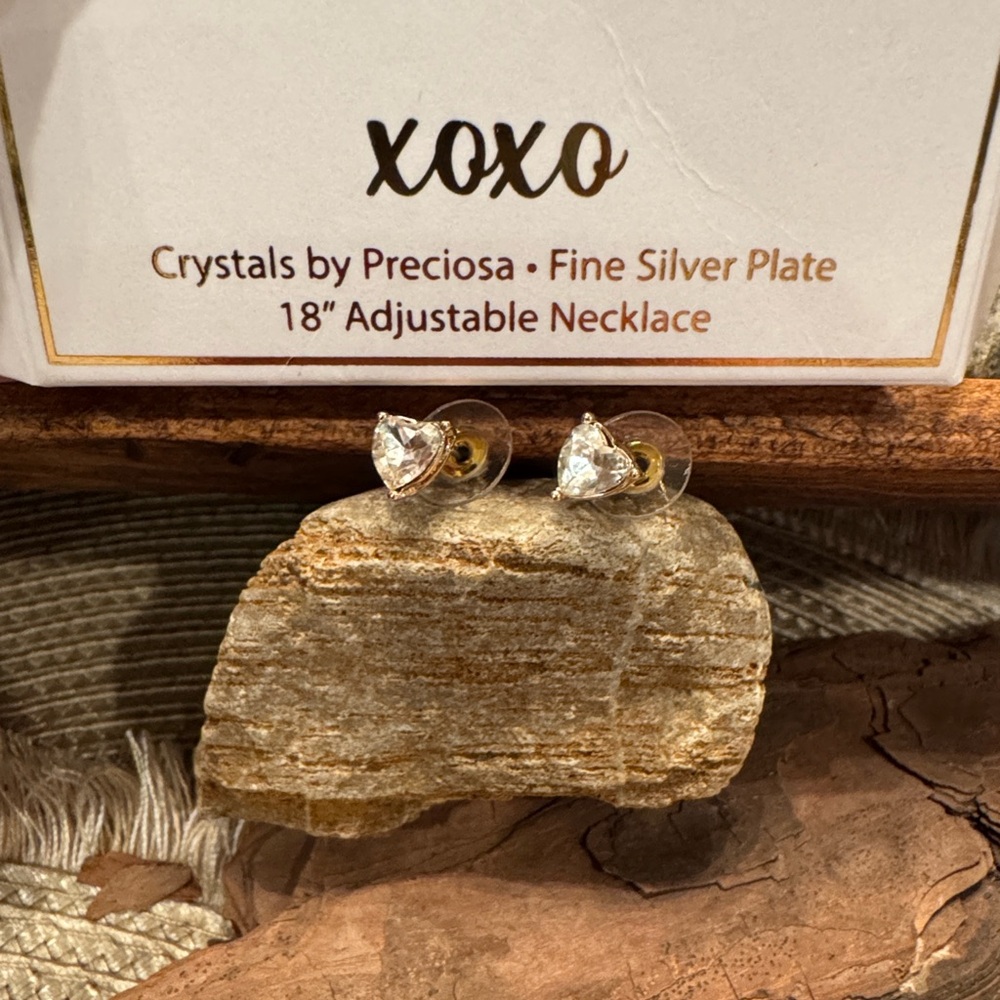 XOXO Gold and Silver Heart Crystal Earrings